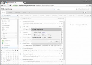 zimbra webmail - definirea folderului de arhivare
