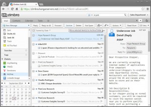 zimbra webmail - butonul de arhivare